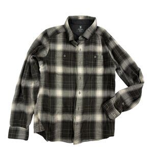 Kuhl The Law Flannel Shirt Men Small Brown Black Plaid Long Sleeve Gorpcore